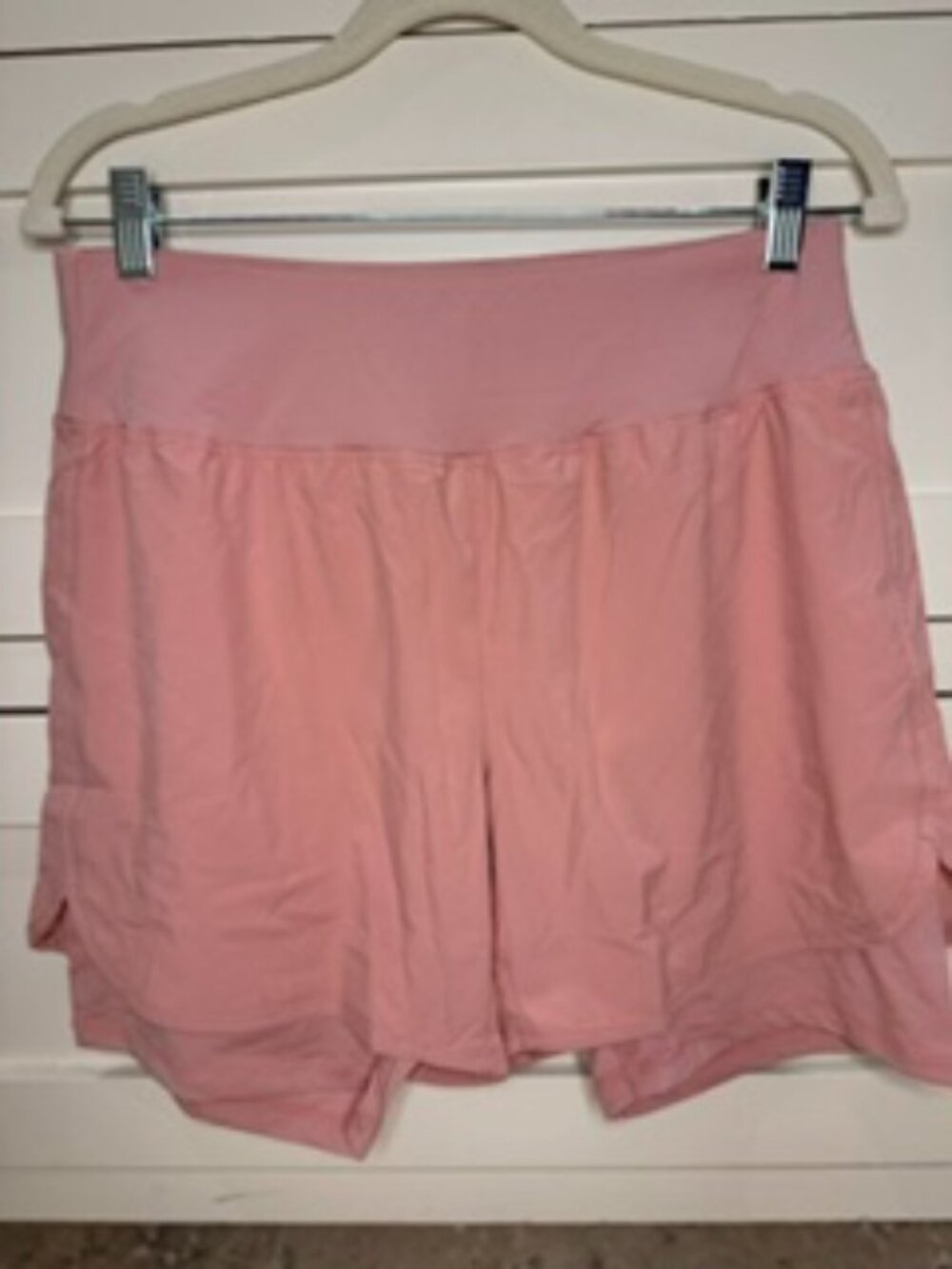 Women's Athletic Shorts with Back Zipper, Lined with Shorts- Salmon Color- Large